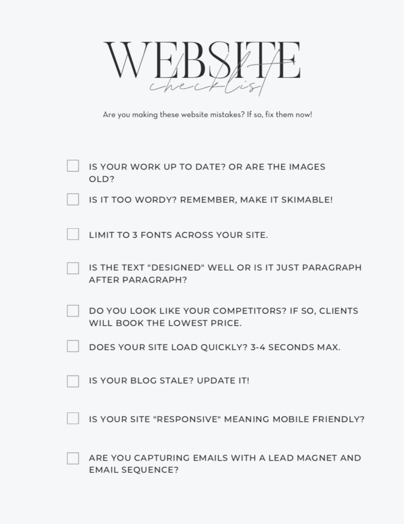 a checklist for photographers building a photo website