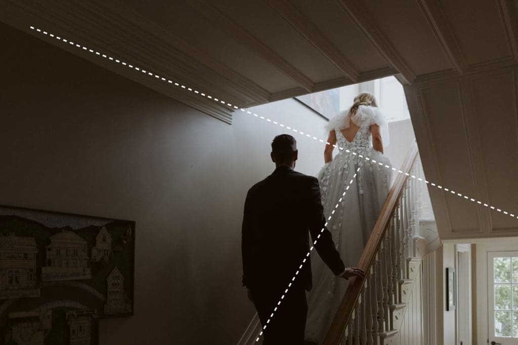 photography rule of thirds leading lines with bride indoors