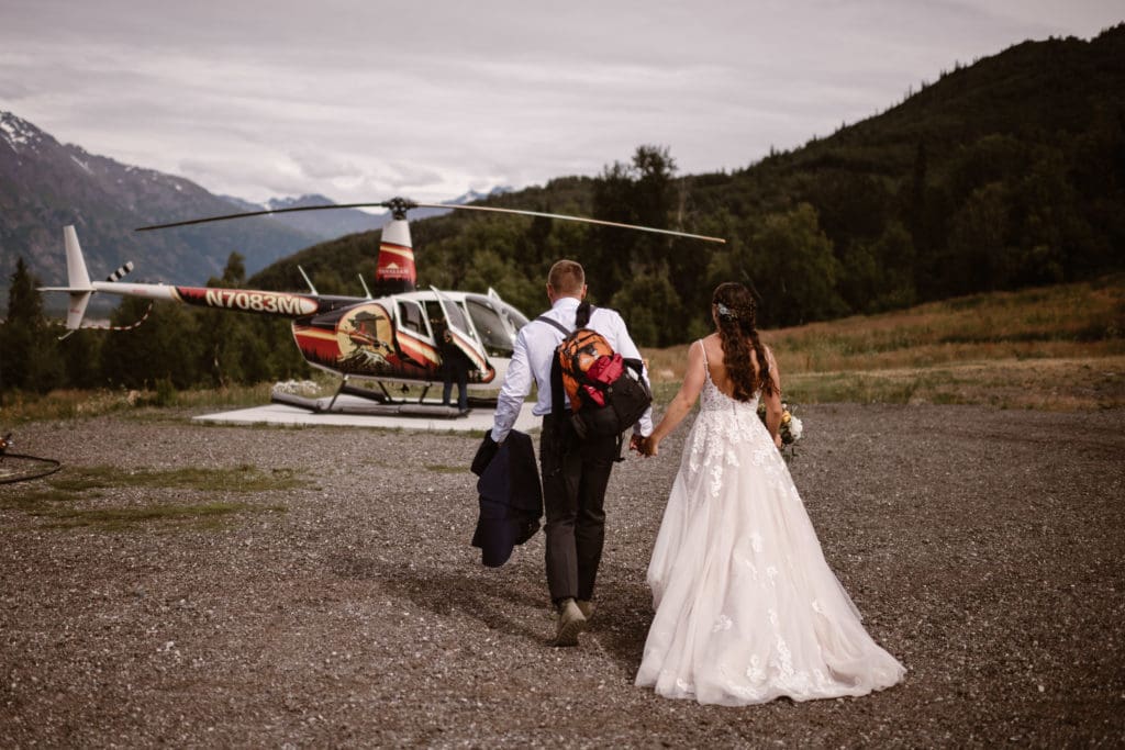 planning for all-day elopement package, couple heads to helicopter with maddie mae of adventure instead