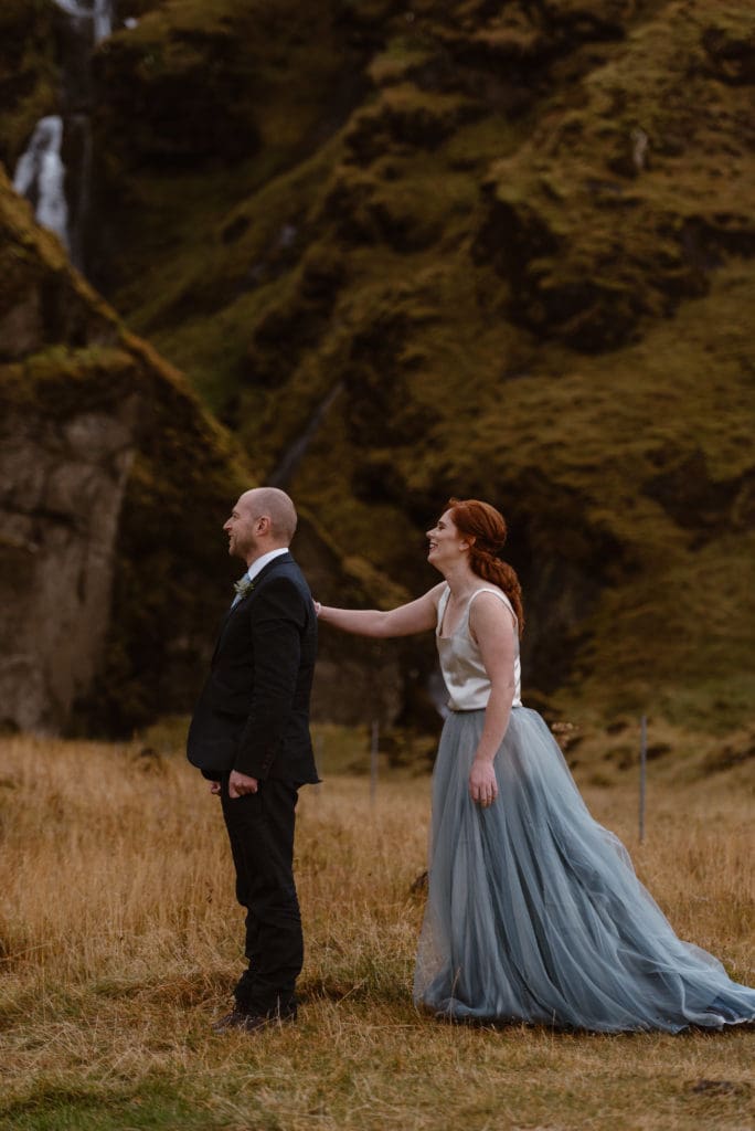 first look during all-day elopement timeline by adventure instead