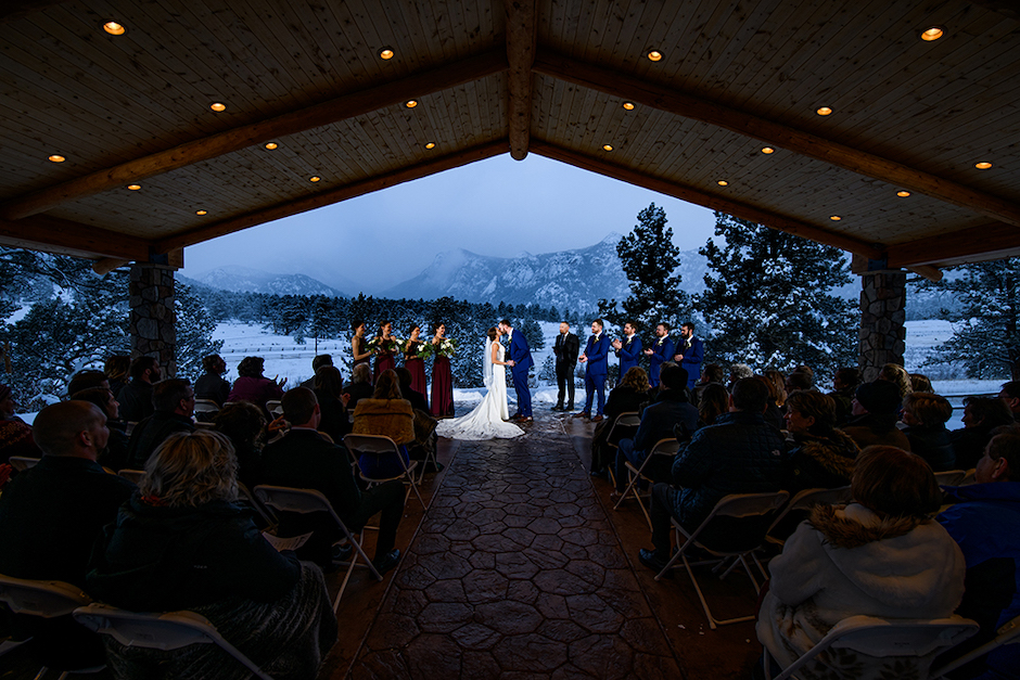 precision lighting used as off-camera flash technique in this wedding ceremony shot outside.