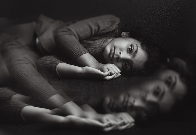 black and white portrait of child