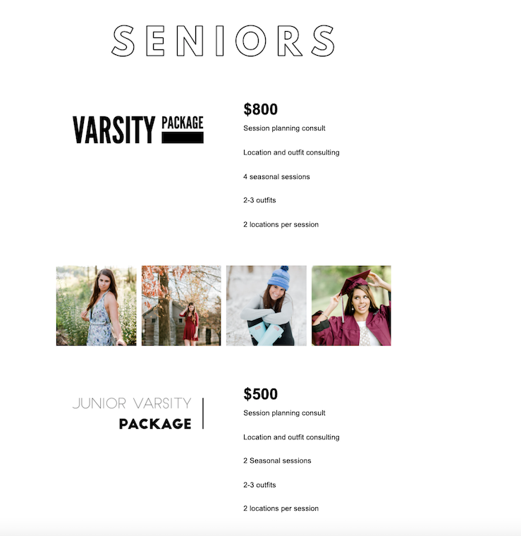 Senior Session - Pricing - Sprig Designs