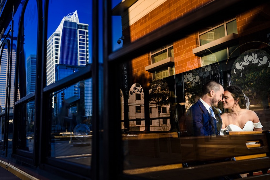 urban portrait photography example of bride and groom 