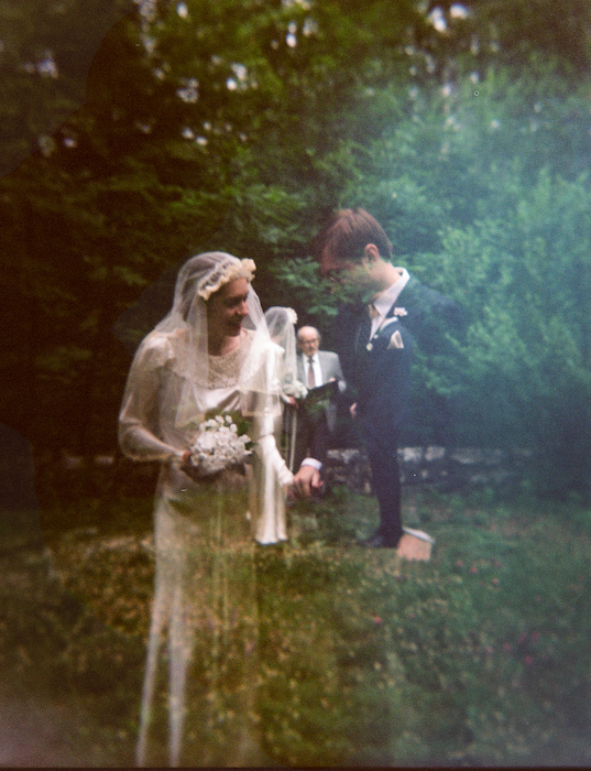 bride and groom double exposure in analog wedding example.