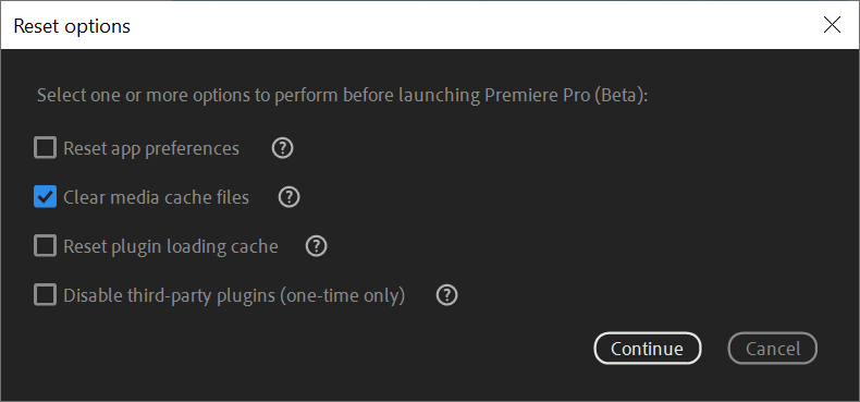 Reset Options